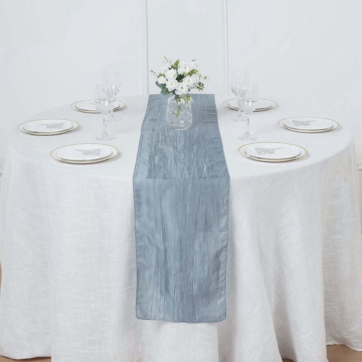 Taffeta 12"x108" Table Runner Dusty Blue - Accordion Crinkle Design
