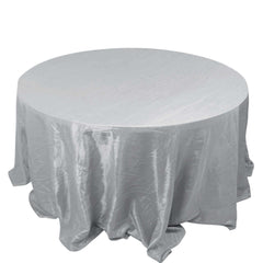 Taffeta 132" Round Tablecloth Silver - Seamless Accordion Crinkle Table Cover