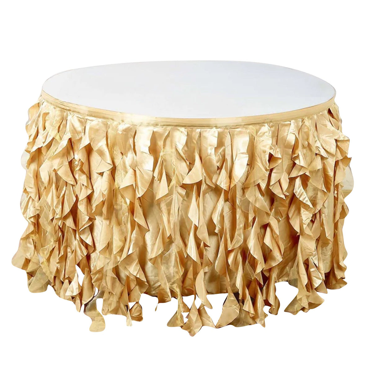 Taffeta 14ft Table Skirt Champagne - Cascading Curly Willow Style Table Cover