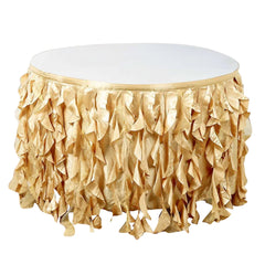 Taffeta 14ft Table Skirt Champagne - Cascading Curly Willow Style Table Cover