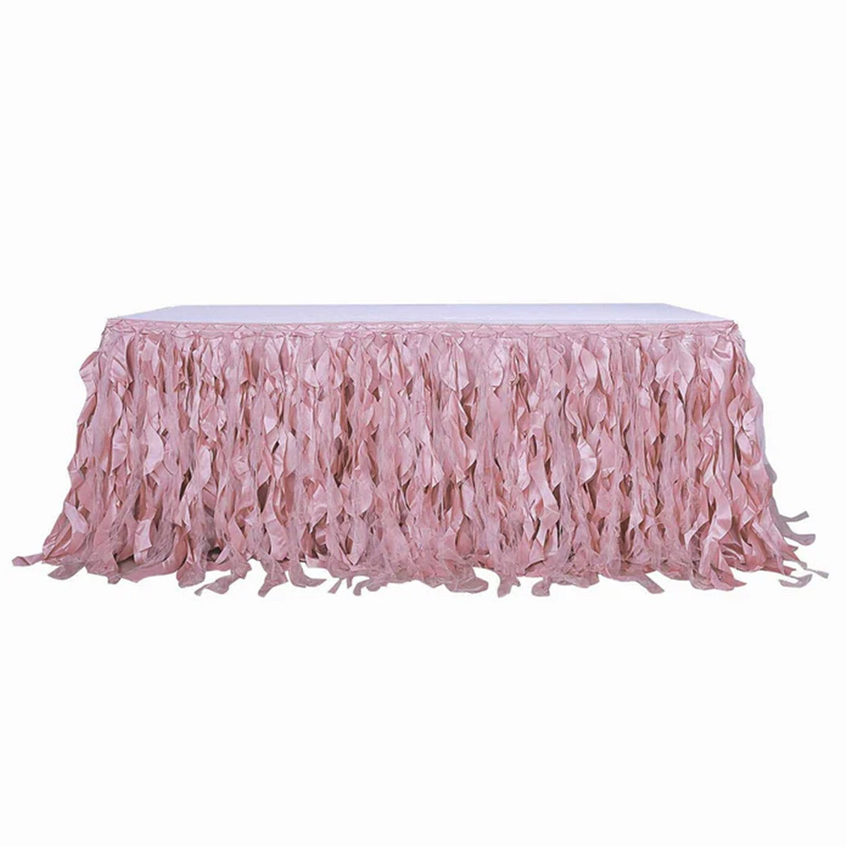 Taffeta 14ft Table Skirt Dusty Rose - Cascading Curly Willow Style Table Cover