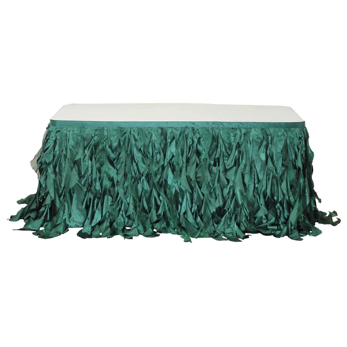Taffeta 14ft Table Skirt Hunter Emerald Green - Cascading Curly Willow Style Table Cover