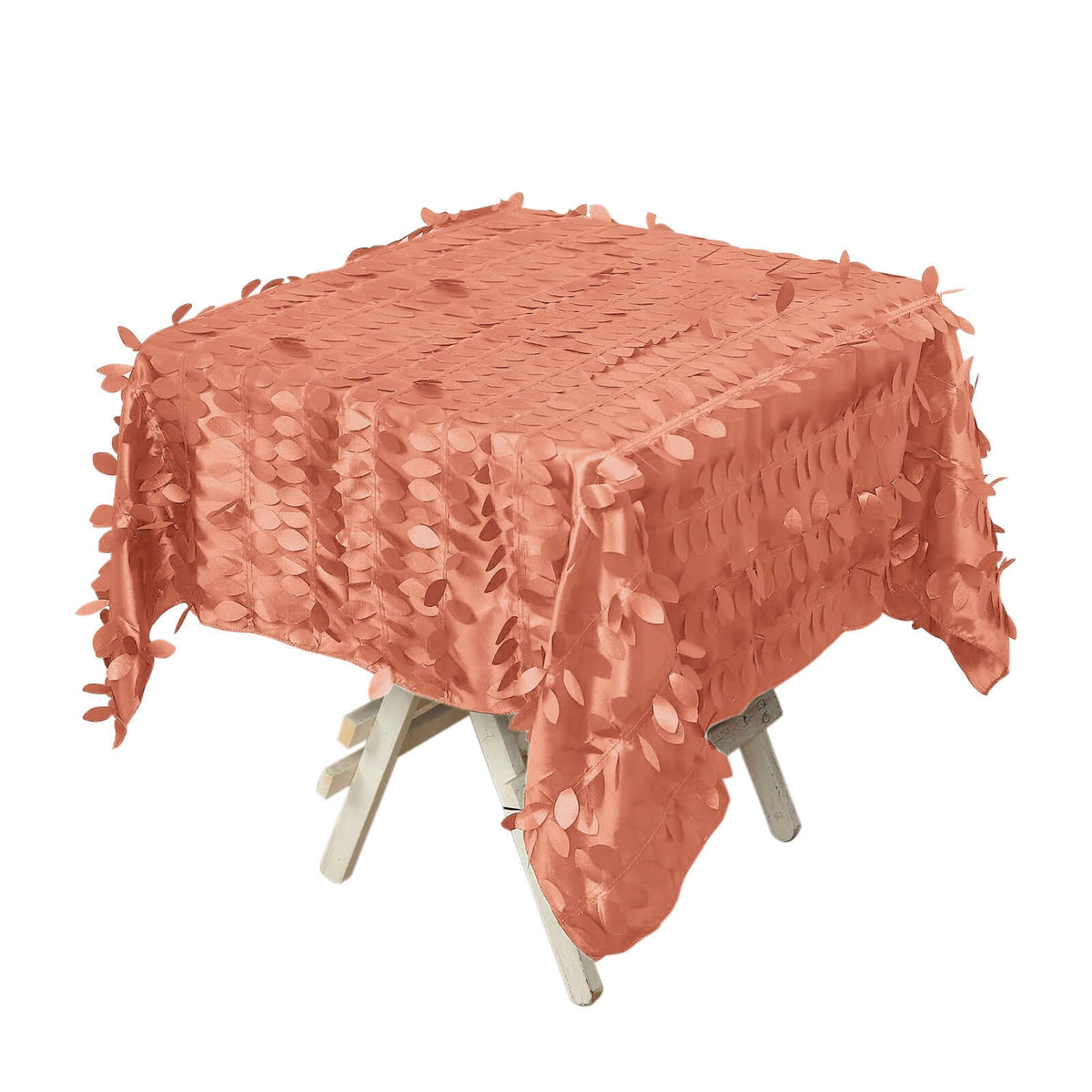Taffeta 54"x54" Square Tablecloth Terracotta (Rust) 3D Leaf Petal Table Cover