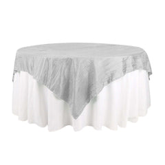 Taffeta 72"x72" Table Overlay Square Tablecloth Silver - Accordion Crinkle Table Cover