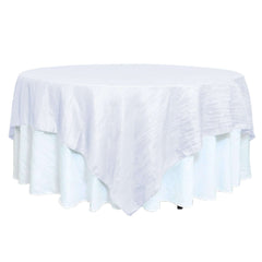 Taffeta 90"x90" Table Overlay Square Tablecloth White - Accordion Crinkle Design for Modern Celebrations