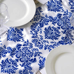 Taffeta Flocking 12"x108" Table Runner Royal Blue Damask - Stylish Table Accent