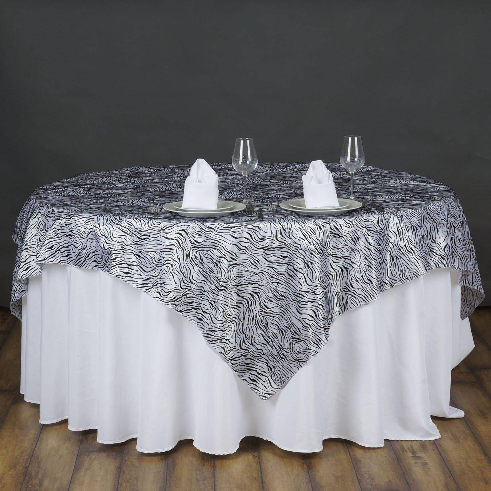 Taffeta 72"x72" Table Overlay Black and White -Tiger Print Design for Jungle Theme Parties