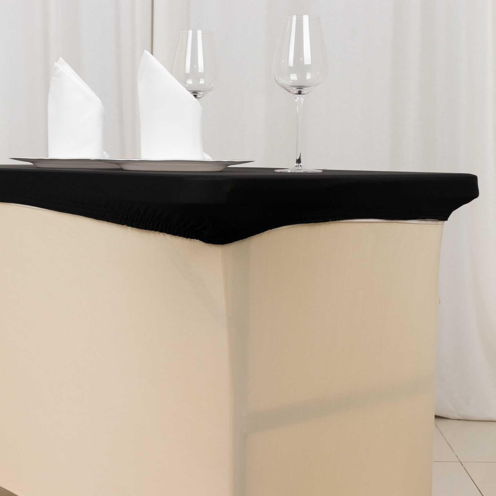Stretch Spandex 48"x30" Rectangle Tablecloth Top Cover Black - Durable Form-Fitting Table Cover