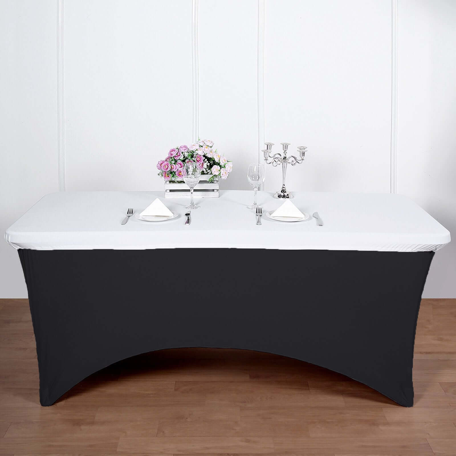 Spandex Rectangle 96"x30" Tablecloth Top Cover White - Stretchy, Wrinkle Free & Fitted Table Topper