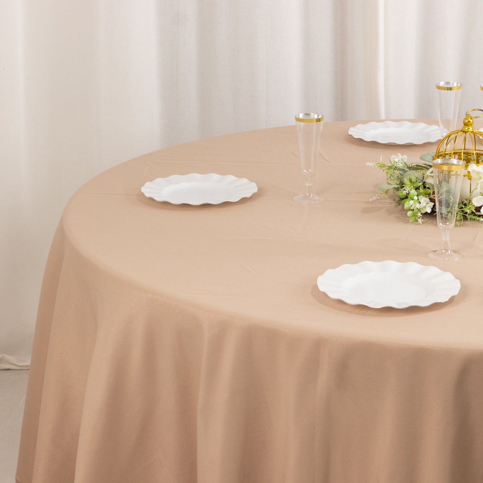Premium Polyester 132" Round Tablecloth Nude - Seamless 220GSM Wrinkle-Resistant Table Cover