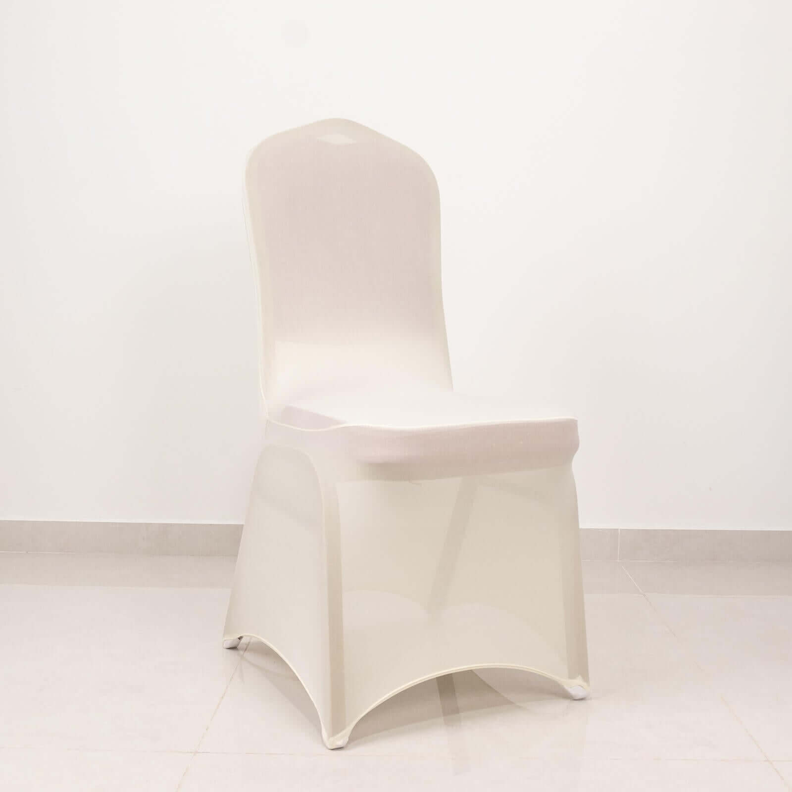 Spandex Chair Cover with Silver Rhinestone Buckled Sash Band Ivory - Stretch Fitted Slipcover