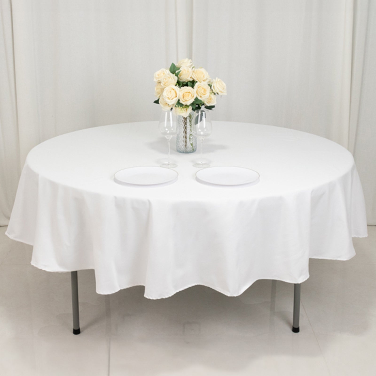 Fire Retardant Premium Polyester 90" Round Tablecloth White - Stylish High-Performance Table Cover for Large Gatherings