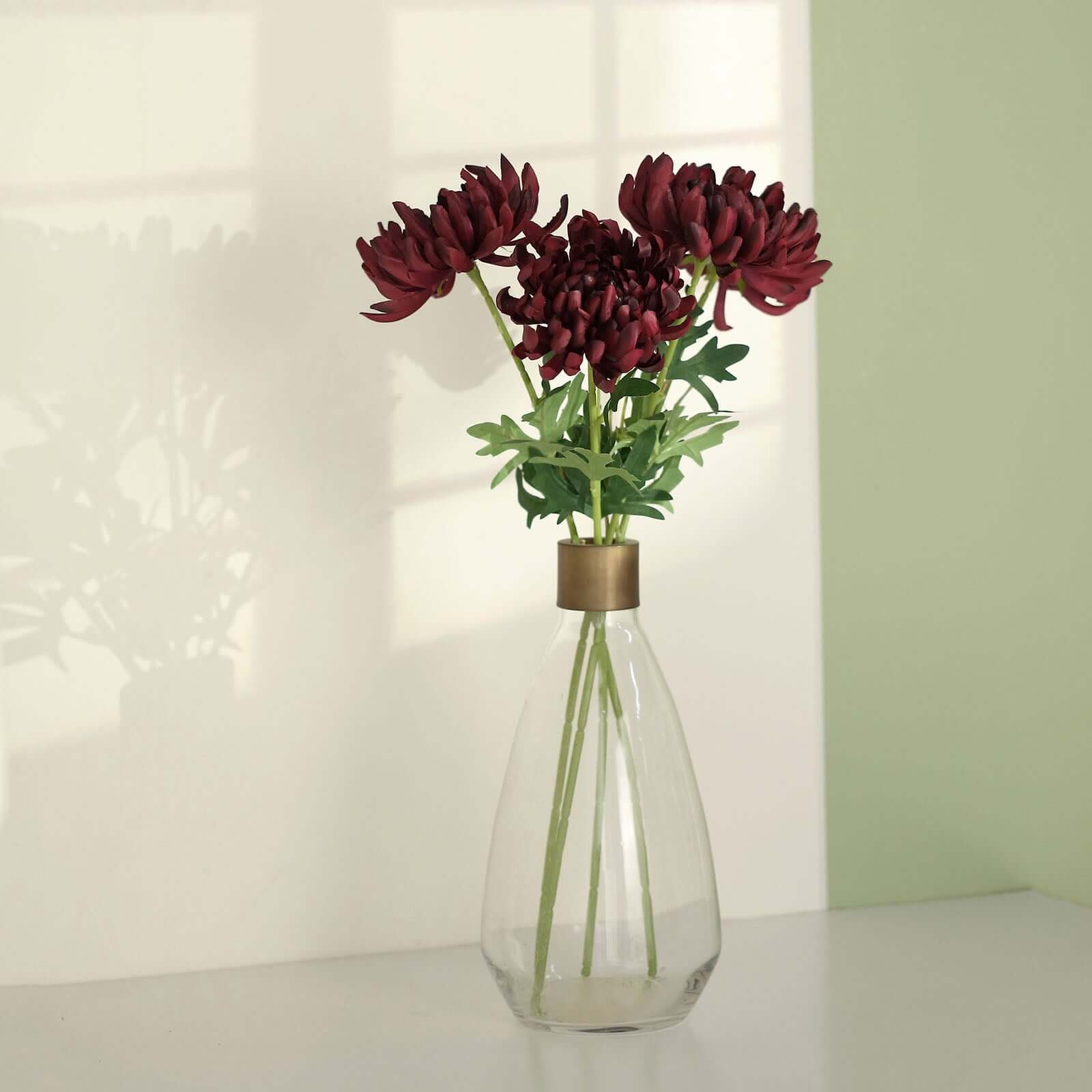 3 Stems Burgundy 27" Artificial Silk Chrysanthemum Bouquet Flowers, Large Faux Mum Branches