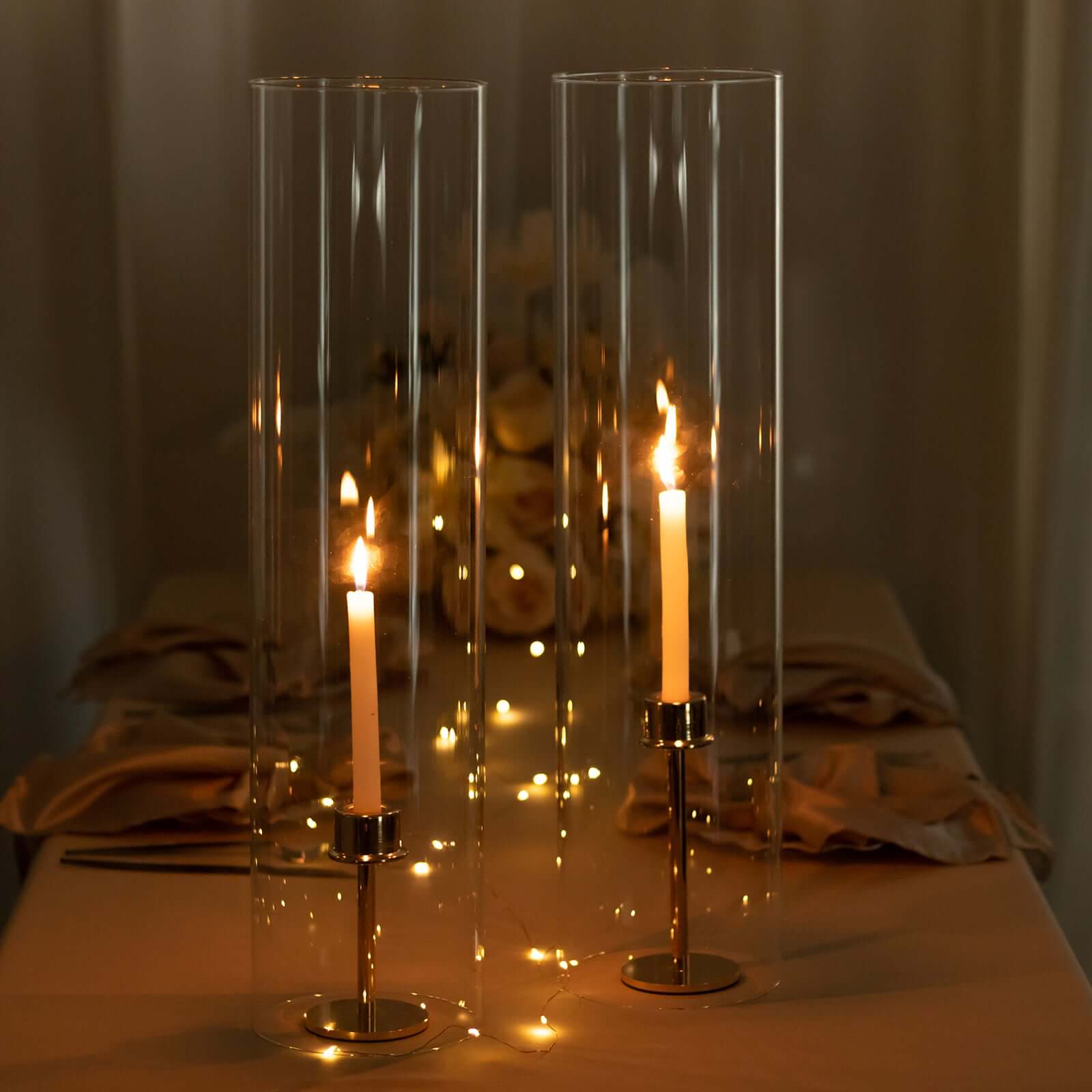 2-Pack Clear Glass Candelabra Shades Open End Hurricane Design - Stylish Table Centerpiece 24"