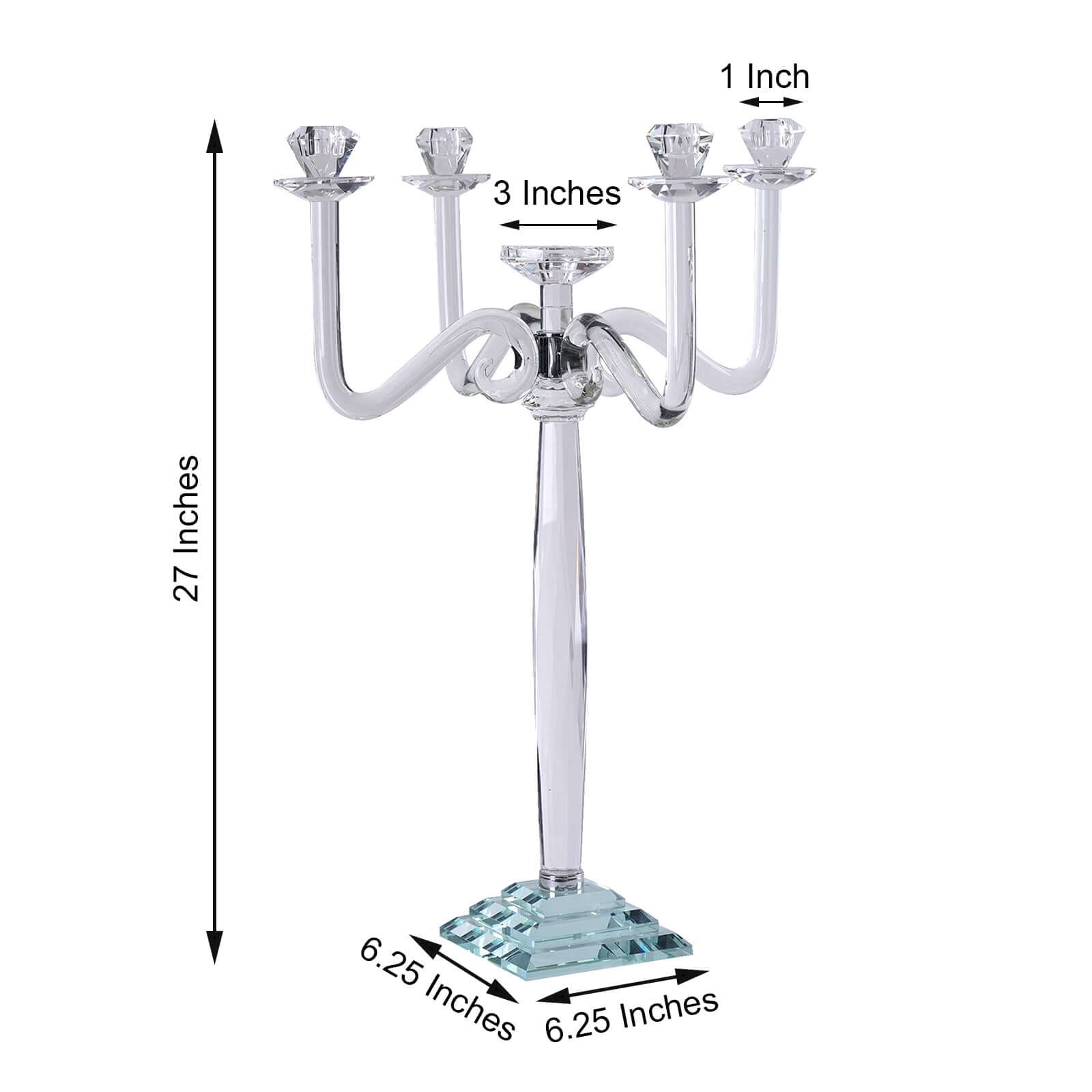 5 Arm Crystal Glass Candelabra Clear- Exquisite Decorative Taper Candle Holder Table Centerpiece for Grand Celebrations 27"