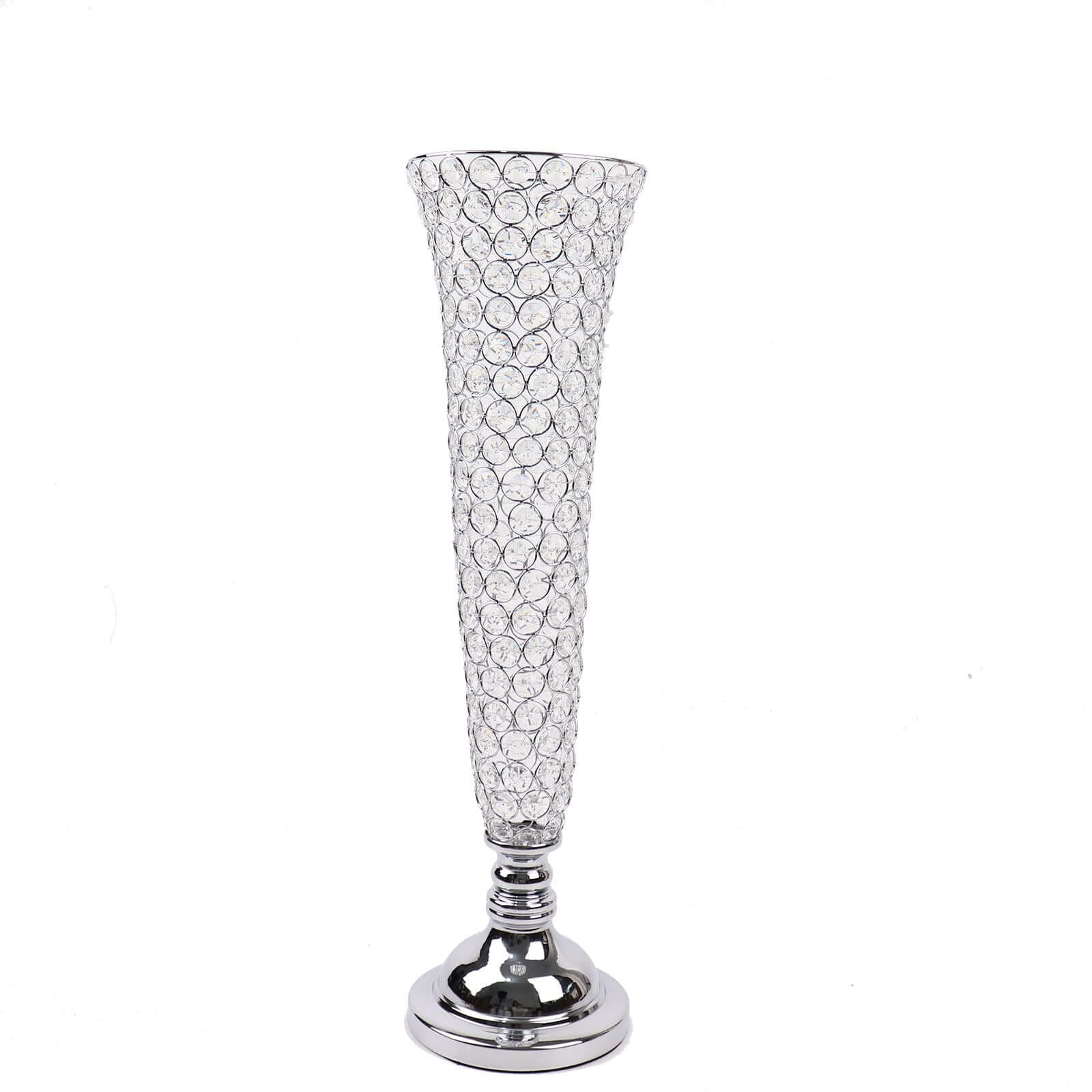 2-Pack Crystal Beaded Trumpet Vase Silver - Exquisite Floral Display Centerpiece Stand Set for Banquets & Receptions 28" Tall