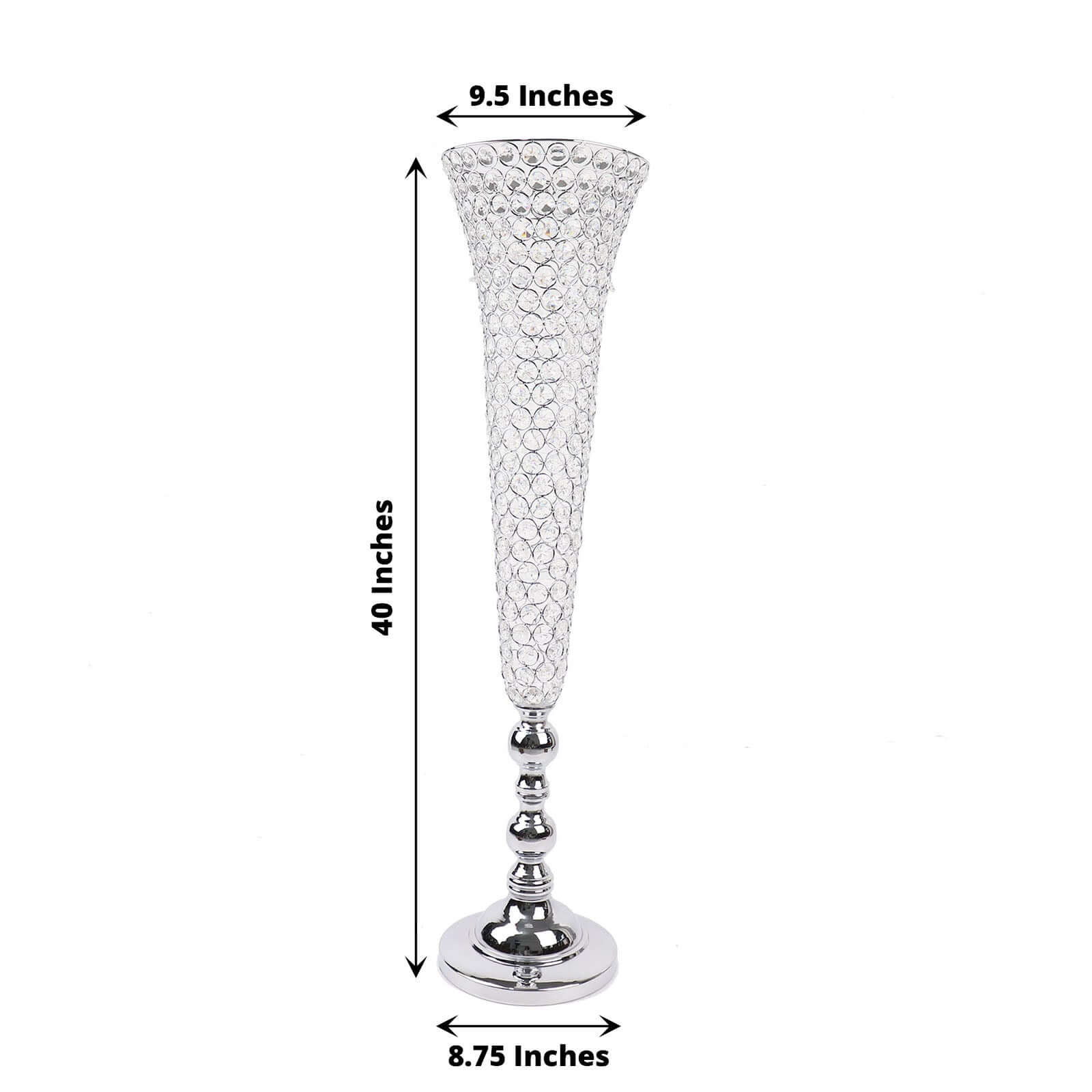 2-Pack Crystal Beaded Trumpet Vase Set Silver - Table Centerpiece for Grand Occasions 40"