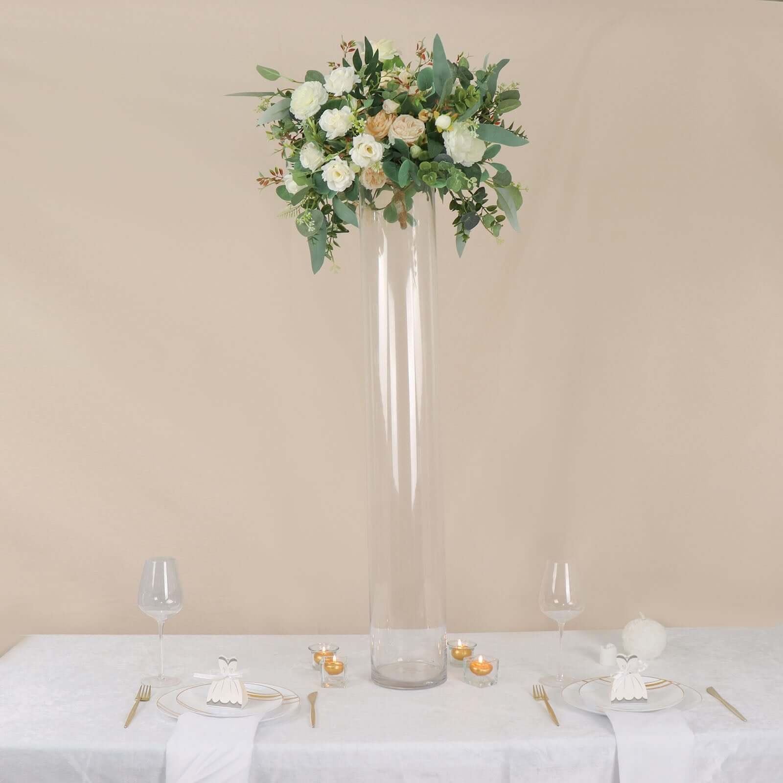 2-Pack Glass Flower Vases Cylinder Design Heavy Duty Clear - Stylish Centerpieces for Weddings 40"