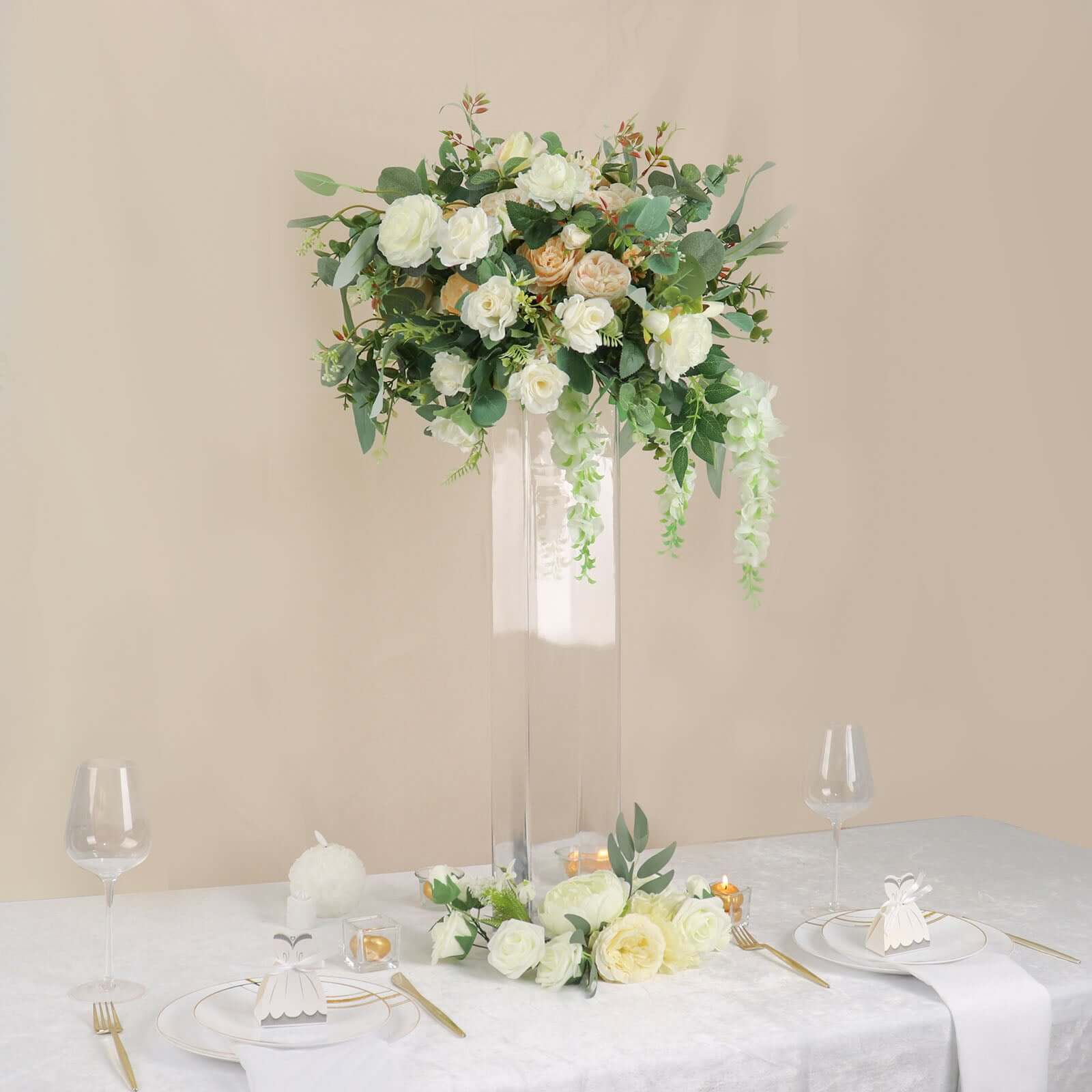 2-Pack Glass Cylinder Vases Square Clear - Durable Heavy Duty Floral Centerpieces for Weddings 28"