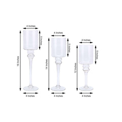 Set of 3 Glass Cylinder Vases Long Stem Clear - Decorative Candle Holder Floral Centerpieces 12", 14", 16"