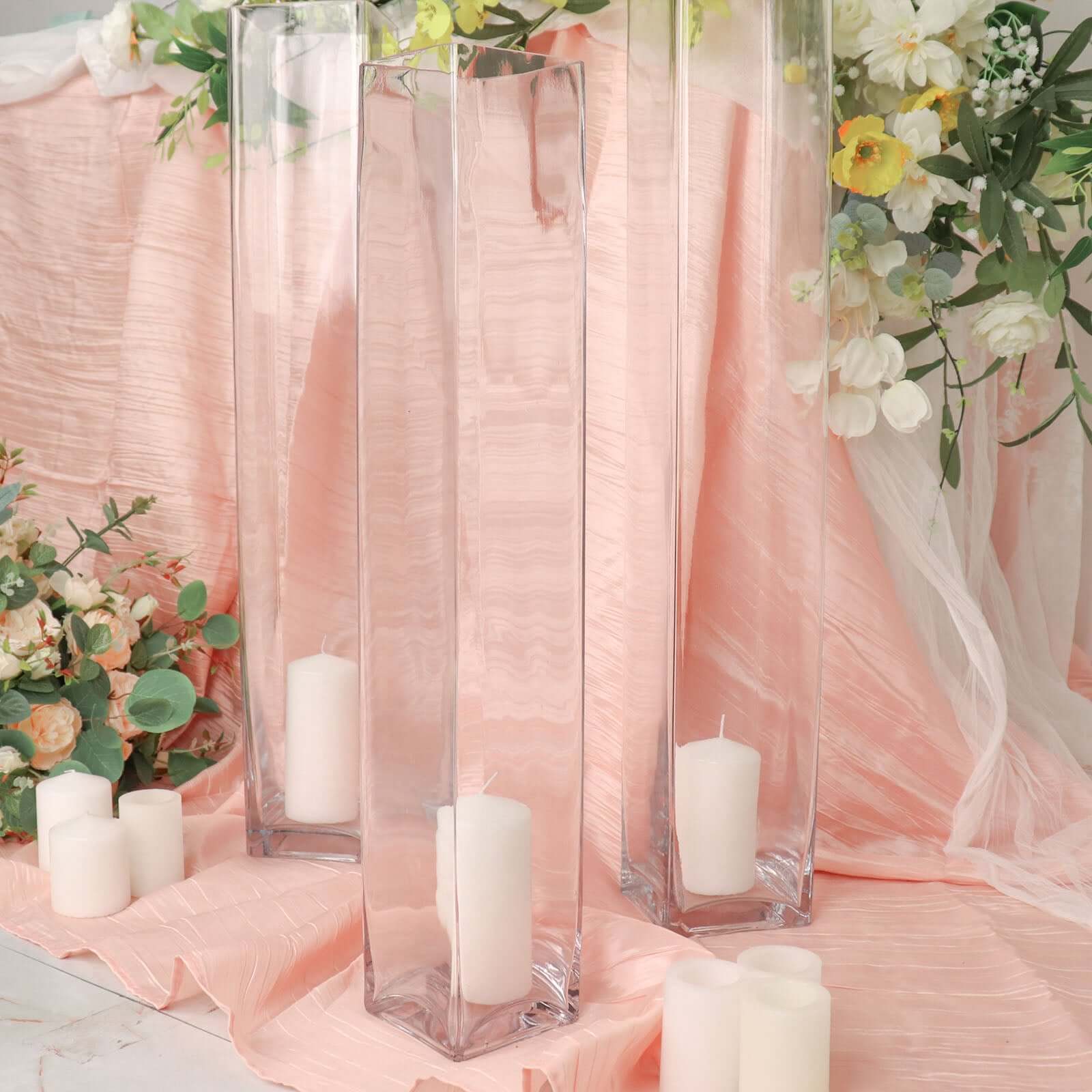 6-Pack Glass Cylinder Vases Square Clear - Durable Heavy Duty Floral Centerpieces for Weddings 24"