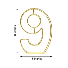 8" Tall Gold Freestanding 3D Decorative Metal Wire Numbers, Wedding Table Numbers -9