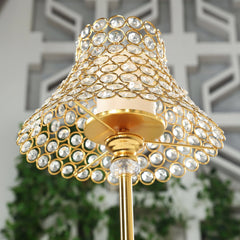 24" Tall Crystal Beaded Candle Stand – Gold Metal Centerpiece with Lamp-Inspired Shade for Tables & Events