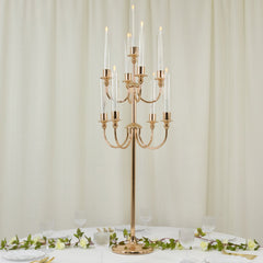 Metal Floor Candelabra Candle Holder, 9-Arm Vintage Taper Stand Gold Table Centerpiece for Weddings & Parties 46" Tall