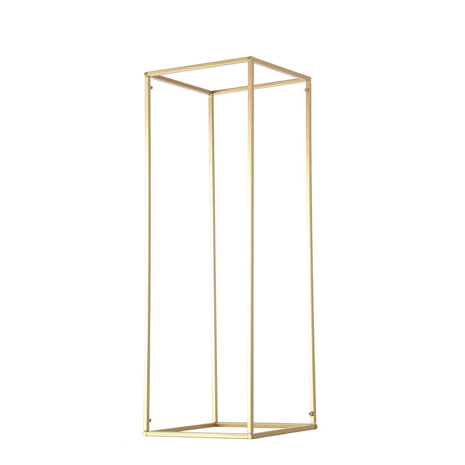 2-Pack Wedding Flower Stand Gold Metal Geometric Column Frame Rectangular - Versatile Floral Pedestal for Sophisticated Arrangements 32"