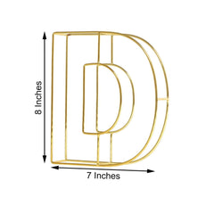 8" Tall Gold Freestanding 3D Decorative Wire Letter, Wedding Centerpiece - D