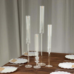 Set of 4 Acrylic Taper Candlestick Holders, Clear Tall Chimney Tube Candle Shades Hurricane Candle Stands 14", 18", 22", 26"