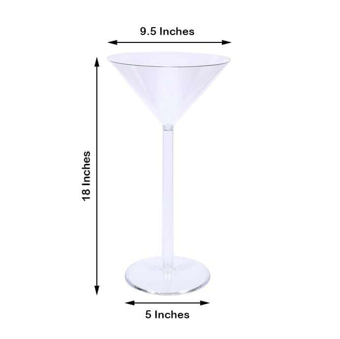 4-Pack Plastic Flower Vases Martini Glass Design Clear - Fillable Long Stem Event Centerpieces 18"
