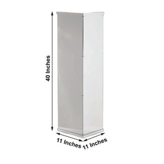 40" Floor Standing Silver Mirror Finish Acrylic Display Box, Pedestal Riser with Interchangeable Lid and Base