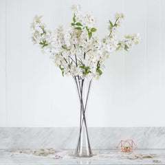 4 Bushes 40" Tall White Artificial Silk Cherry Blossom Flowers, Branches