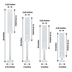 Set of 4 Crystal Glass Hurricane Taper Candle Holders, Decorative Tall Candle Stands Clear Cylinder Chimney Tubes 14", 18", 22", 26"