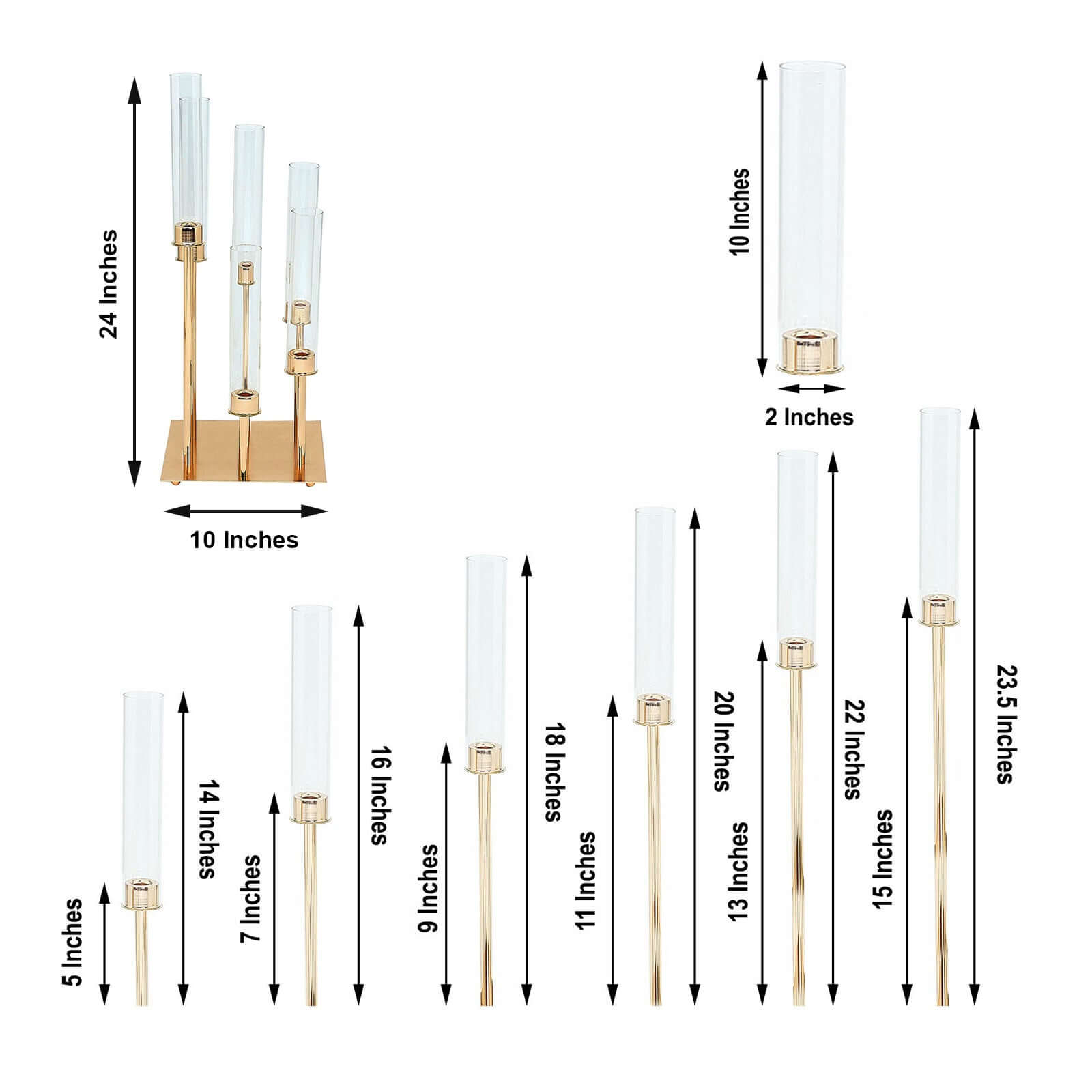 6-Arm Cluster Taper Candle Holder Gold with Clear Glass Shades - Sleek Candle Display for Gatherings 24"