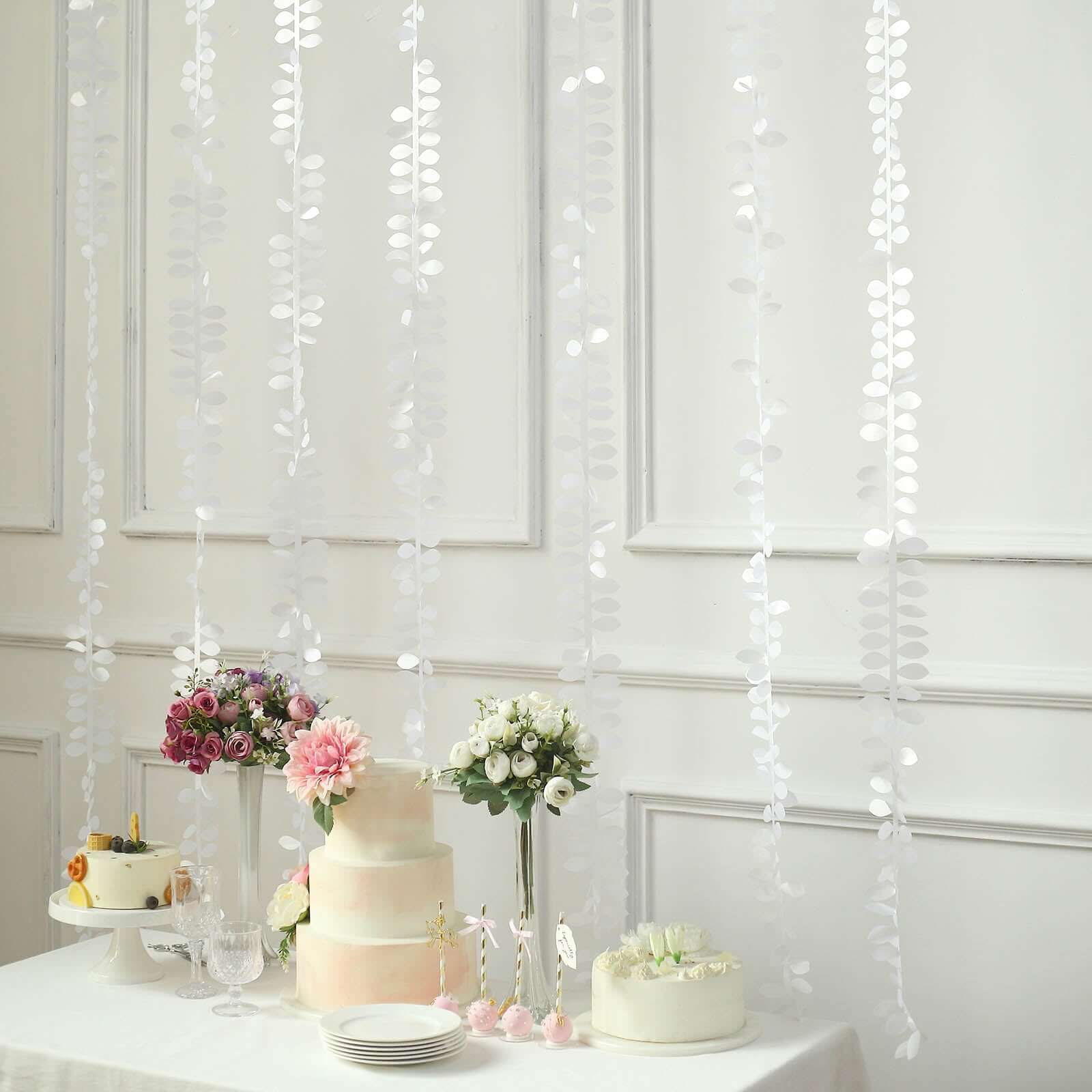 Taffeta Ribbon Sash with 4" Leaf Petal Design White 50ft - Sophisticated Artificial Fabric Garland for Events