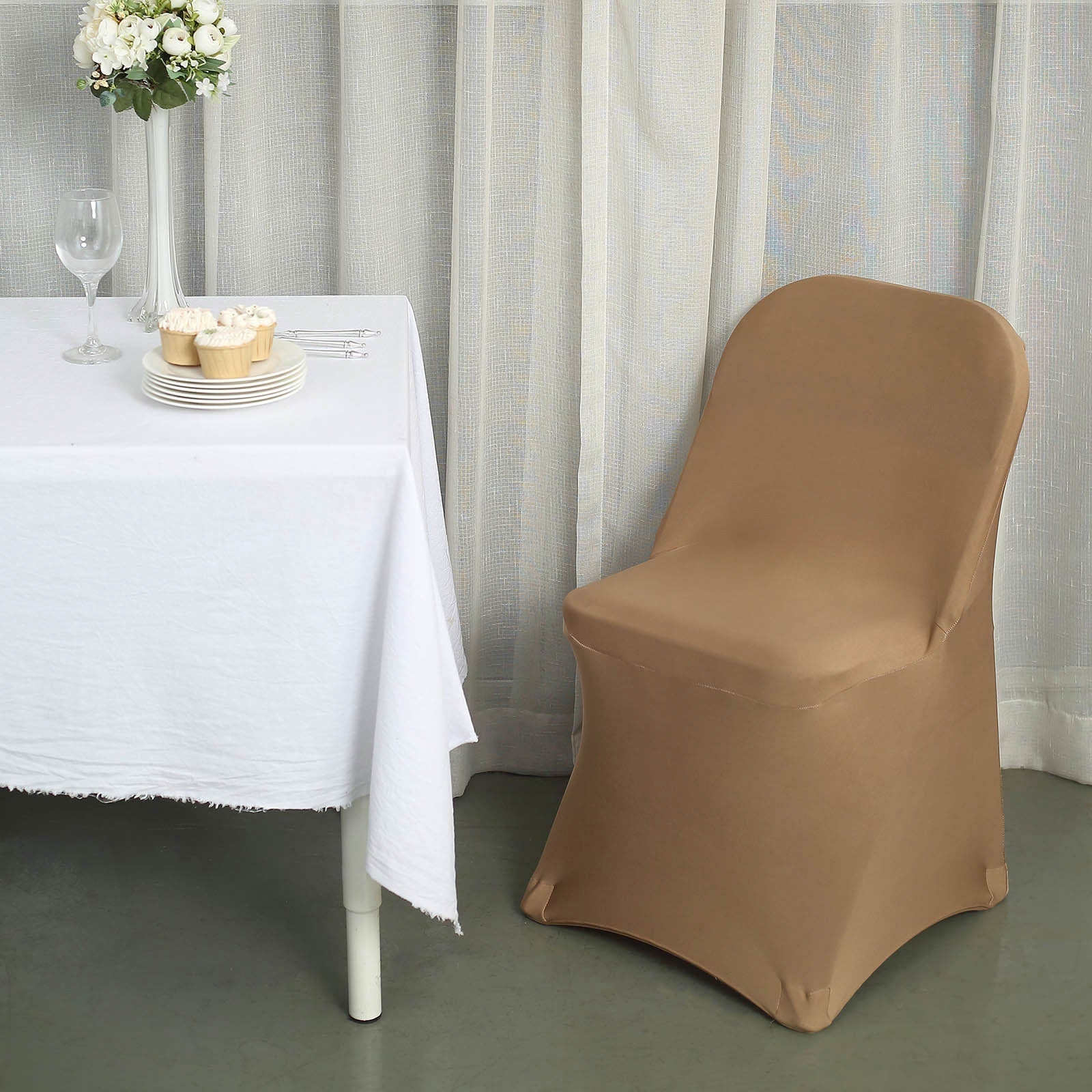 10 Pack Stretch Spandex Chair Covers Taupe for Folding Chairs - Durable 160GSM Fitted Slipcovers