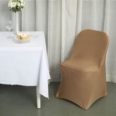 10 Pack Stretch Spandex Chair Covers Taupe for Folding Chairs - Durable 160GSM Fitted Slipcovers