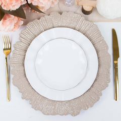 6-Pack Acrylic Plastic Round Charger Plates 13" in Taupe with Reef Design, Dinner Charger Tableware