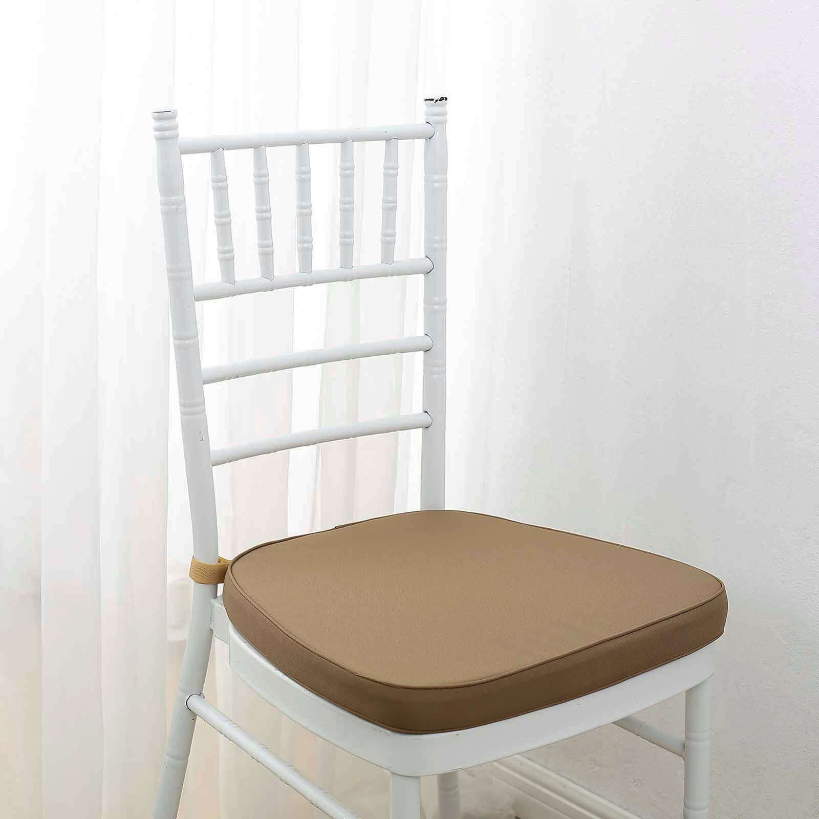 Chiavari Chair Cushion with 1.5" Thick Memory Foam and Ties Taupe - Stylish Removable Cover for Comfort