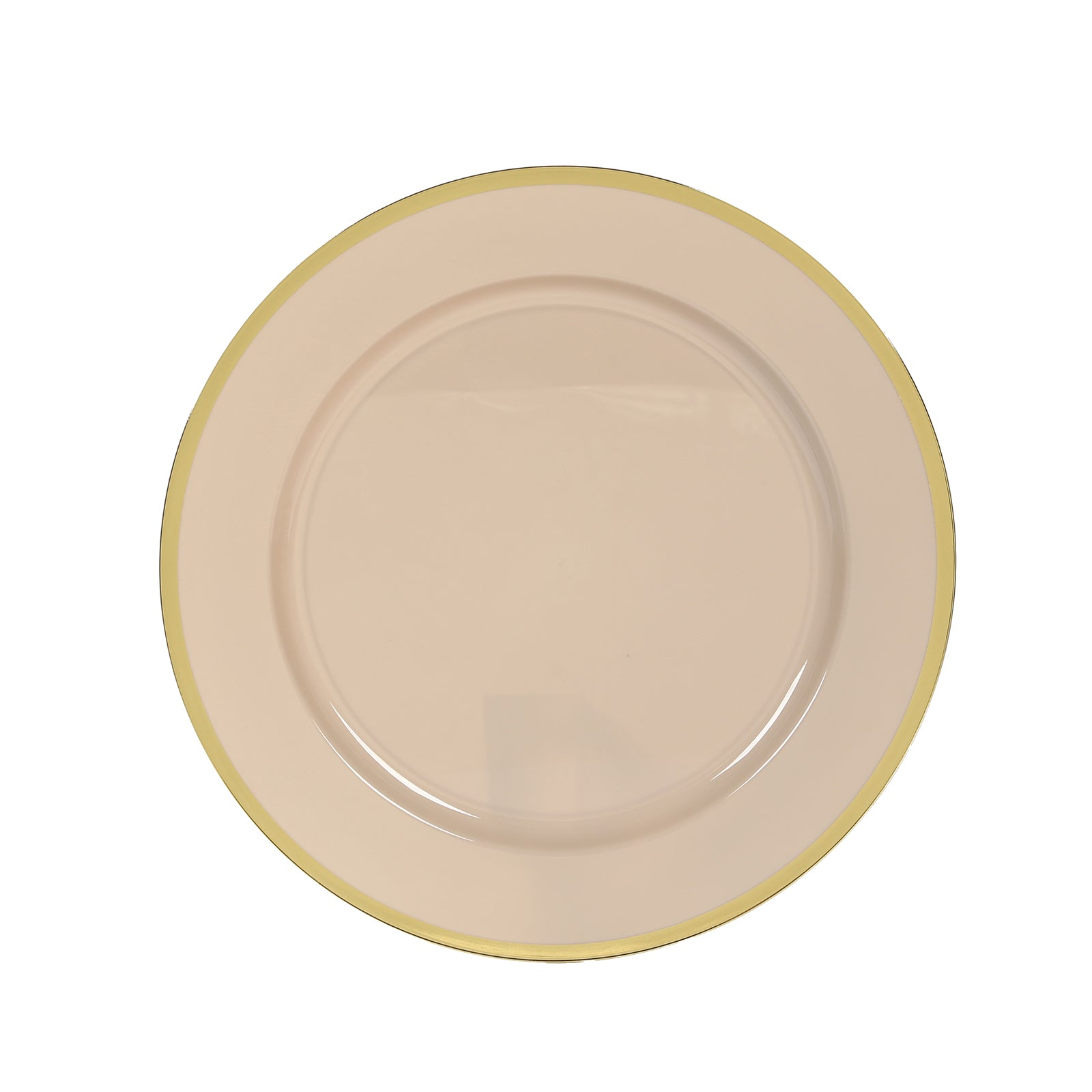 10 Pack Taupe Economy Plastic Charger Plates With Gold Rim, 12" Round Dinner Chargers Event Tabletop Decor