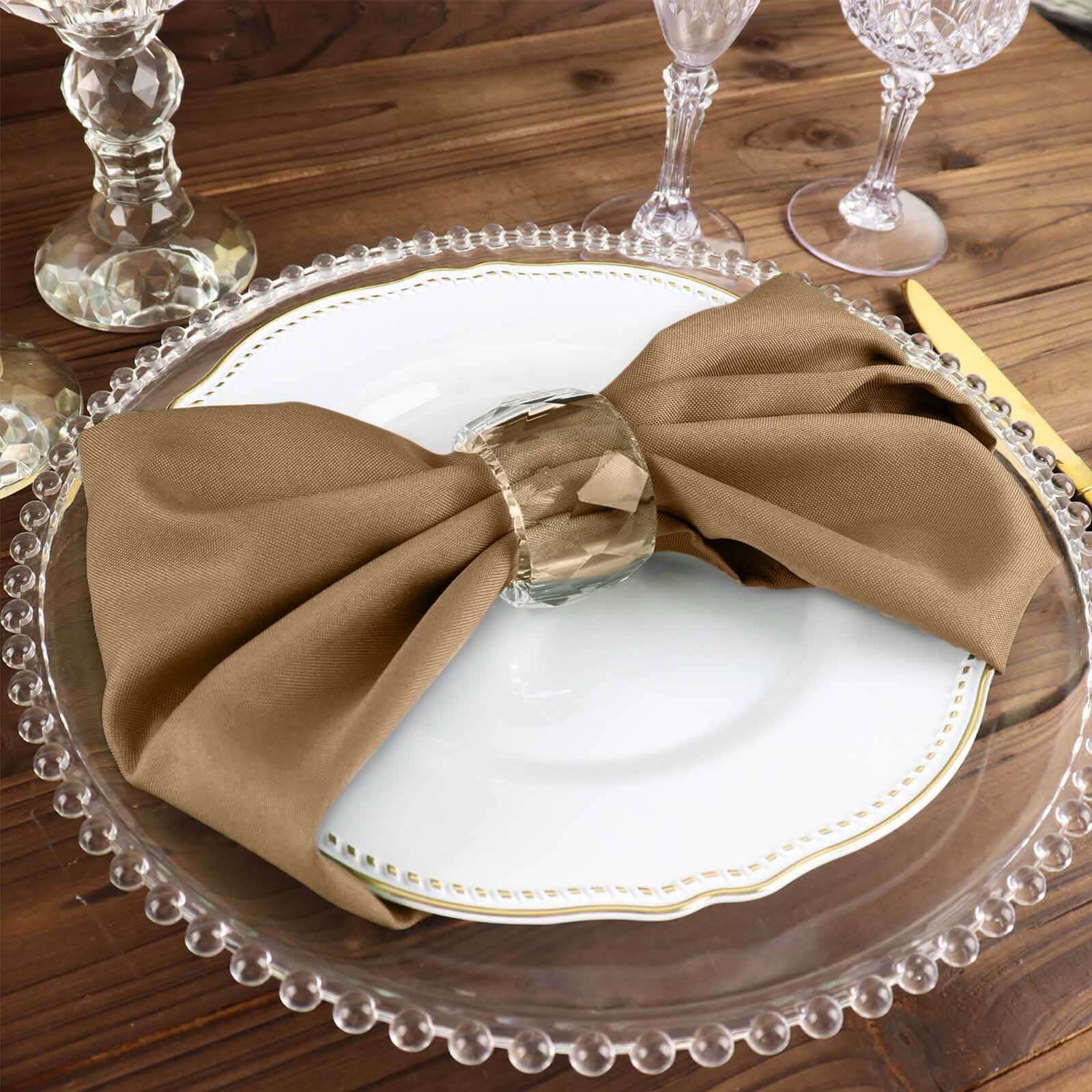 5 Pack Polyester 17"x17" Napkins Taupe - Durable & Wrinkle Resistant Dinner Napkins