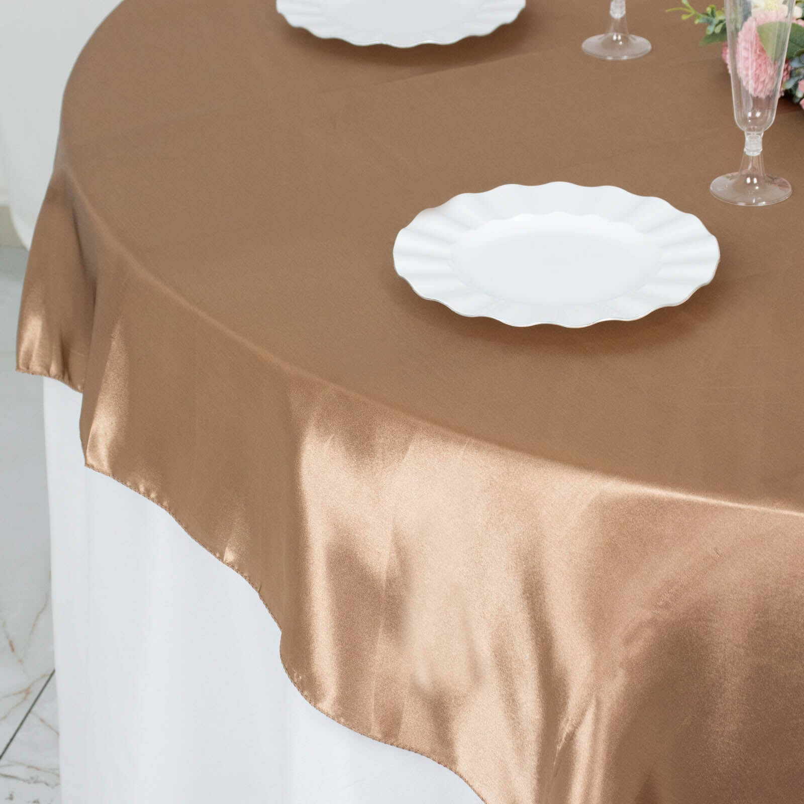 Satin 72"x72" Table Overlay Square Tablecloth Taupe - Smooth Finish Table Cover