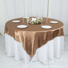 Satin 72"x72" Table Overlay Square Tablecloth Taupe - Smooth Finish Table Cover