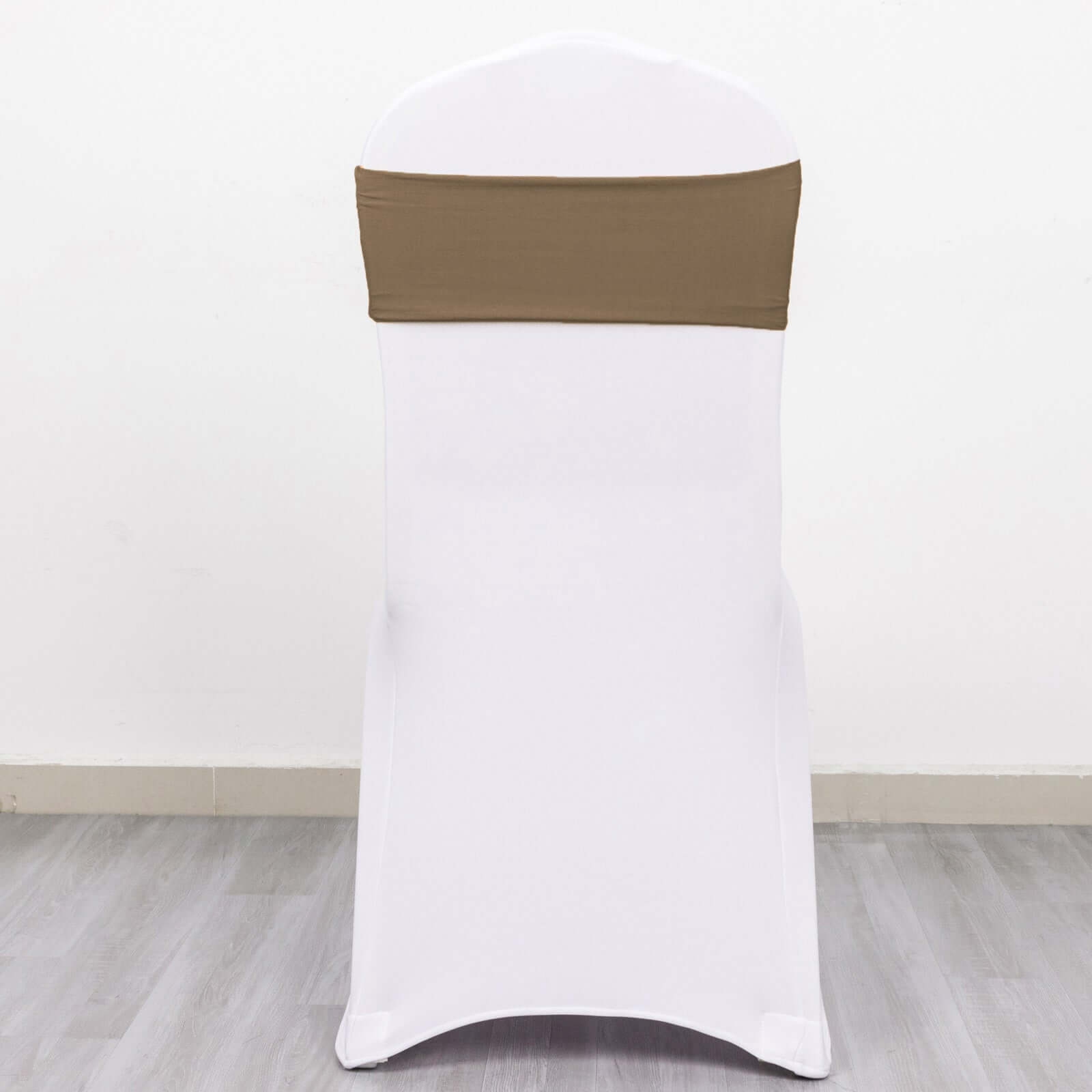 5 Pack Stretch Spandex Chair Sashes Taupe - Fitted Finish Two Ply Heavy Duty Chair Bands 5"x12"