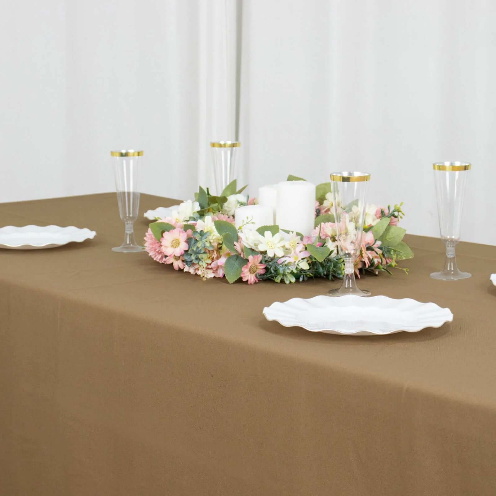 Polyester 72"x120" Rectangle Tablecloth Taupe - Durable and Stylish Table Cover