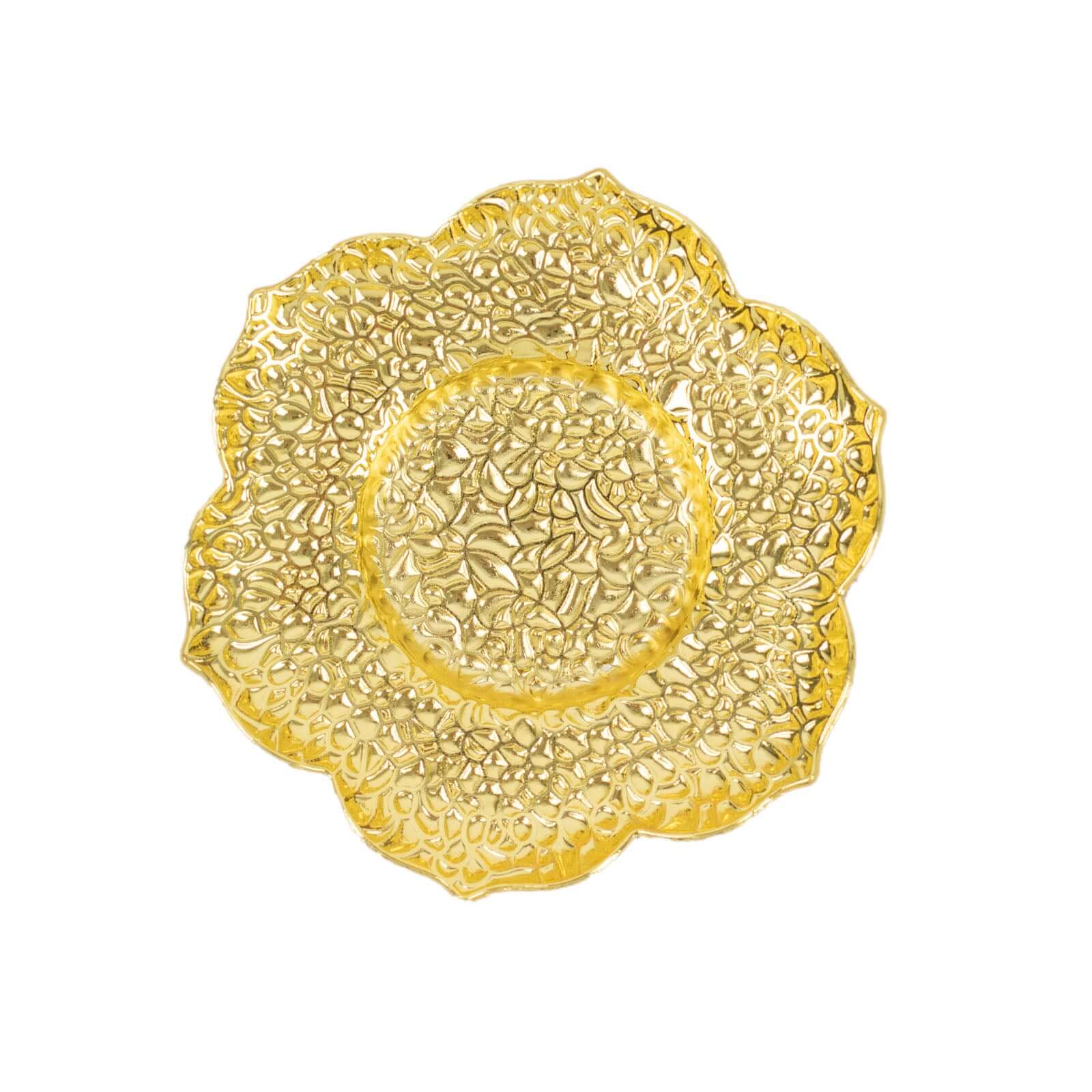 3-Pack Metal Votive Candle Holders Plum Blossom Design Shiny Gold - Vintage Mini Tea Cup Saucers 4"