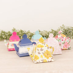 24 Pack Cardboard Favor Boxes in Mixed Vintage Floral Tea Pot Design - Elegant Gift Box for Weddings & Baby Showers - 5"x4"