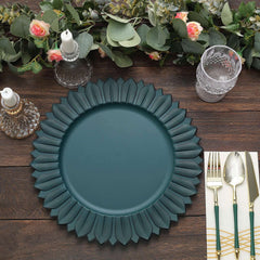 6-Pack Plastic Round Charger Plates 13" in Teal with Sunflower Rim, Matte Finish Disposable Dinner Charger Tableware
